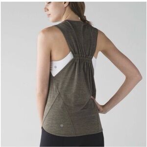 Lululemon Women Heathered Fatigue Green Racerback In A Cinch Tank Ruffle size 6